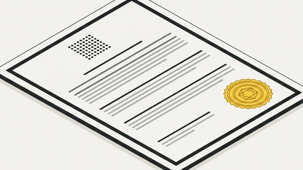 A certificate sheet with a circular embossed seal, abstract ruled lines instead of writing