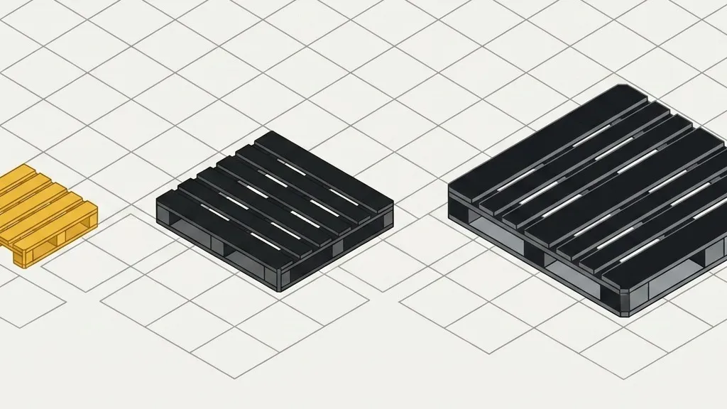 Three pallets of different footprint standing on a marked terminal floor grid