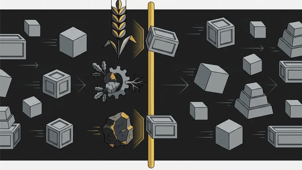 Industrial goods crossing a border seam freely while agricultural produce and coal are held back on one side